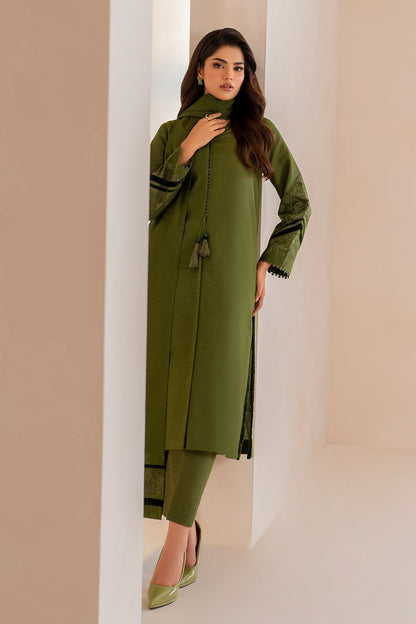 3PC EMBROIDERED Dhanak Shirt With Embroidered Shawl-684