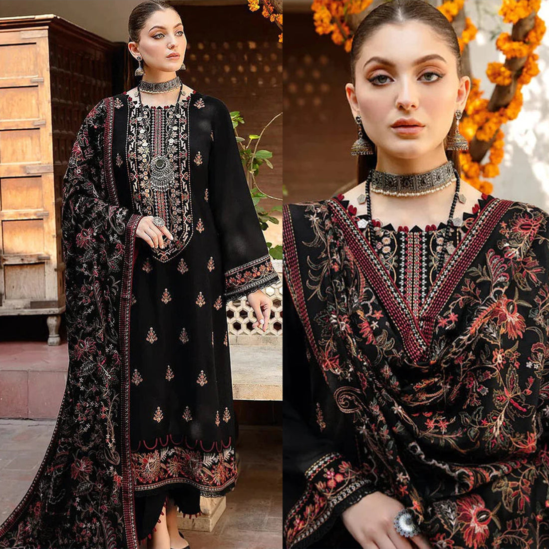 Dhanak 3PC Embroidered With Full Embroidered Shawl-1296