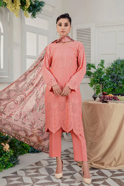 3PC Dhanak Embroidered Shirt With Digital Printed Shawl-2003