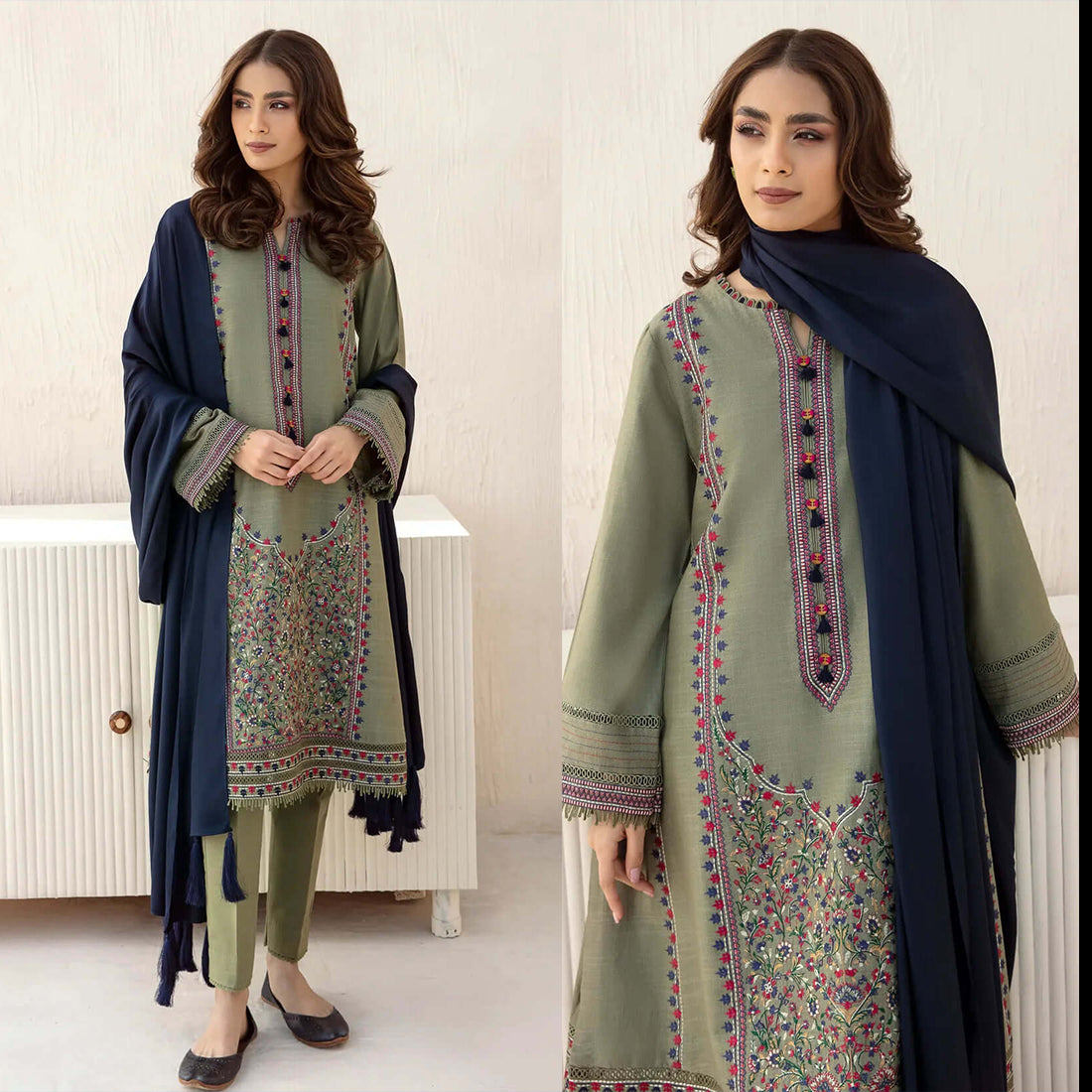 Dhanak 3PC Embroidered Shirt With Dhanak Plain Dupatta-1290