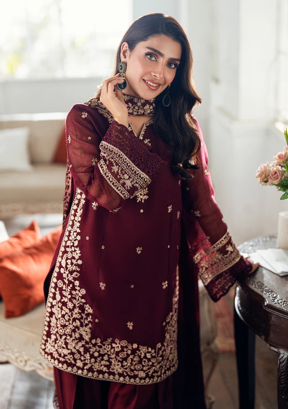 Dhanak-3PC Embroidered Shirt with Dhanak Embroidered Dupatta - 3524