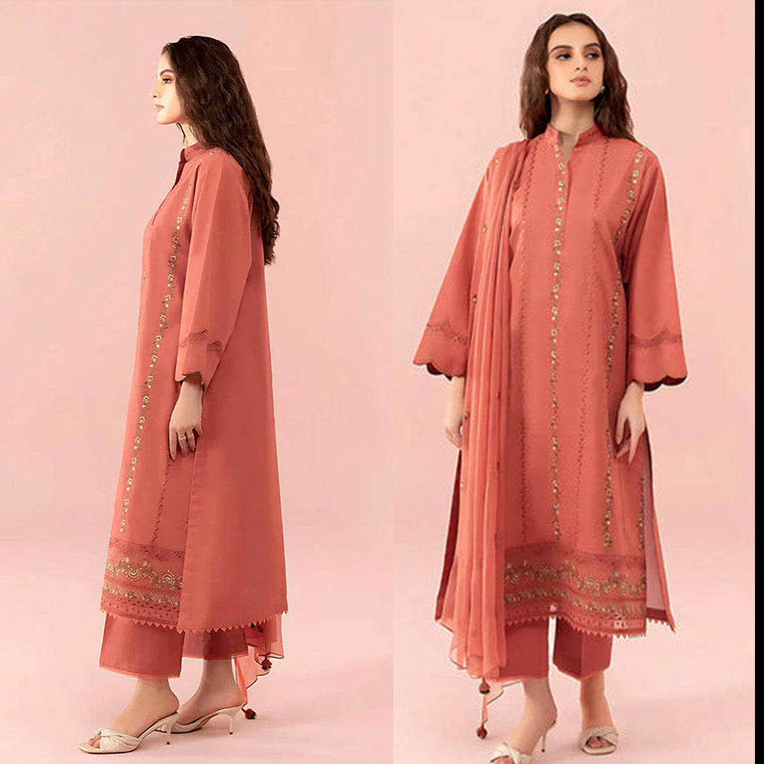 Linen 3PC Embroidered With Chiffon Embroidered Dupatta-1319