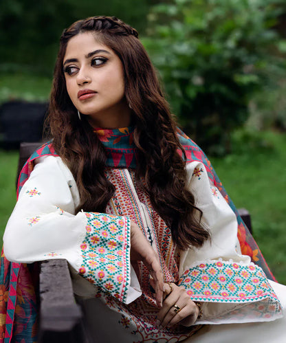 Dhanak 3PC Embroidered With Printed Wool Shawl-255