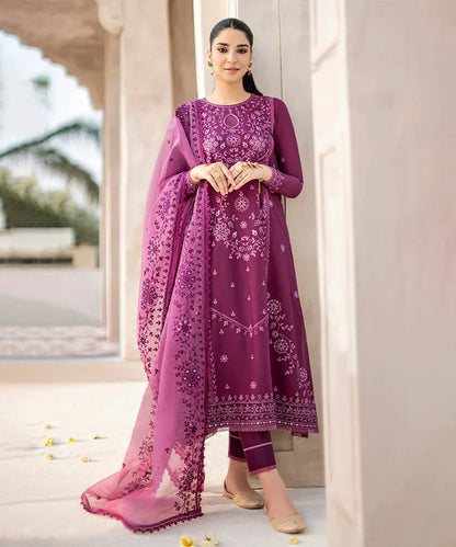 Dhanak-3PC Embroidered Shirt with Organza Embroidered Dupatta- 3242