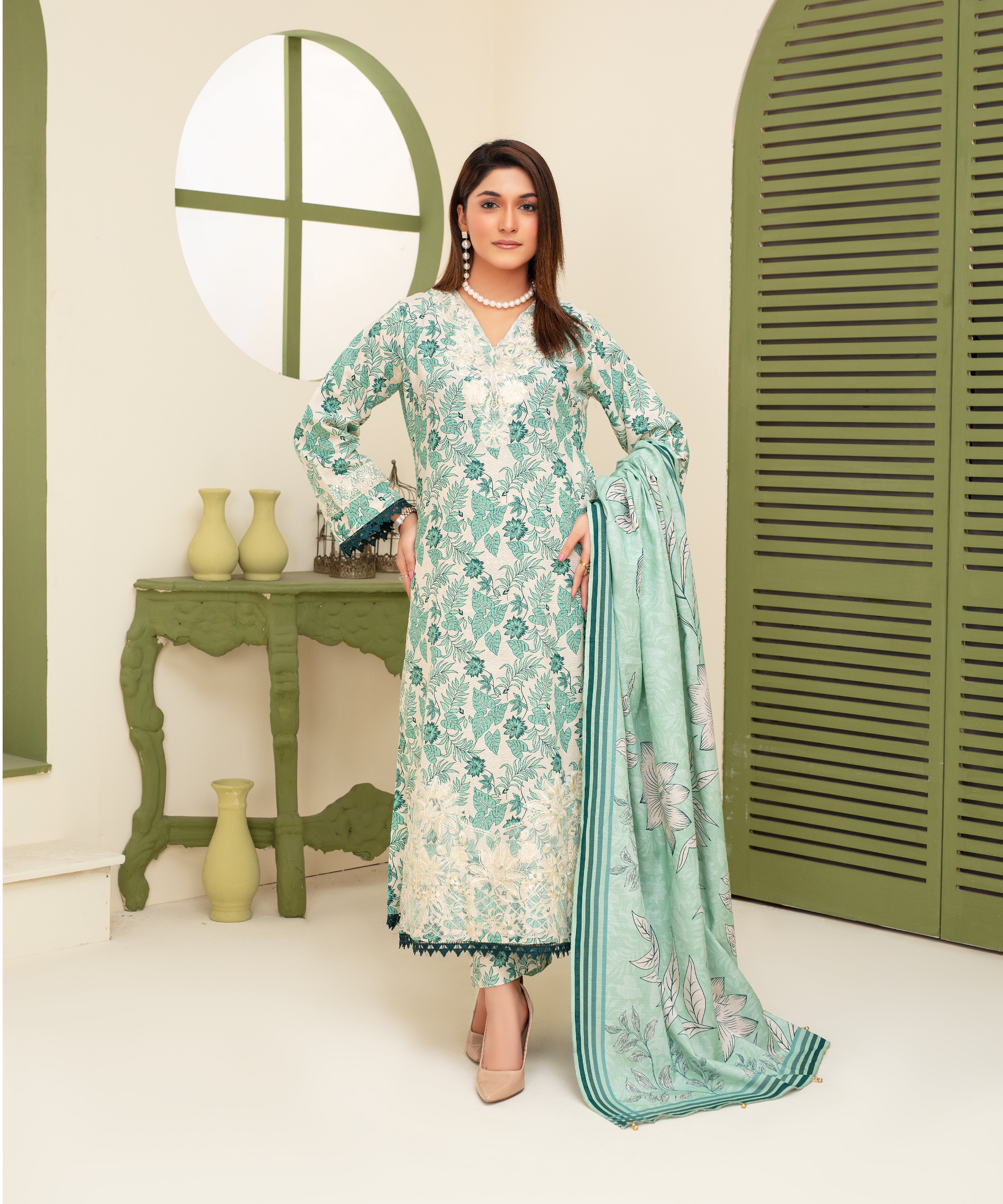 3PC WITH KHADDAR PRINTED SHIRT & TROUSER-906