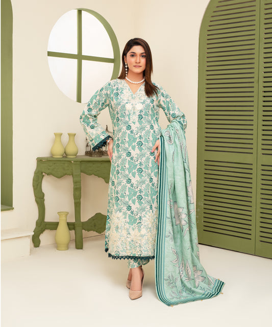 3PC WITH KHADDAR PRINTED SHIRT & TROUSER-906