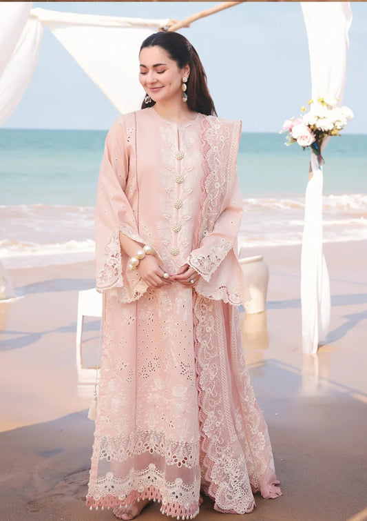 Dhanak-3PC Embroidered Shirt with Organza Embroidered Dupatta- 3334