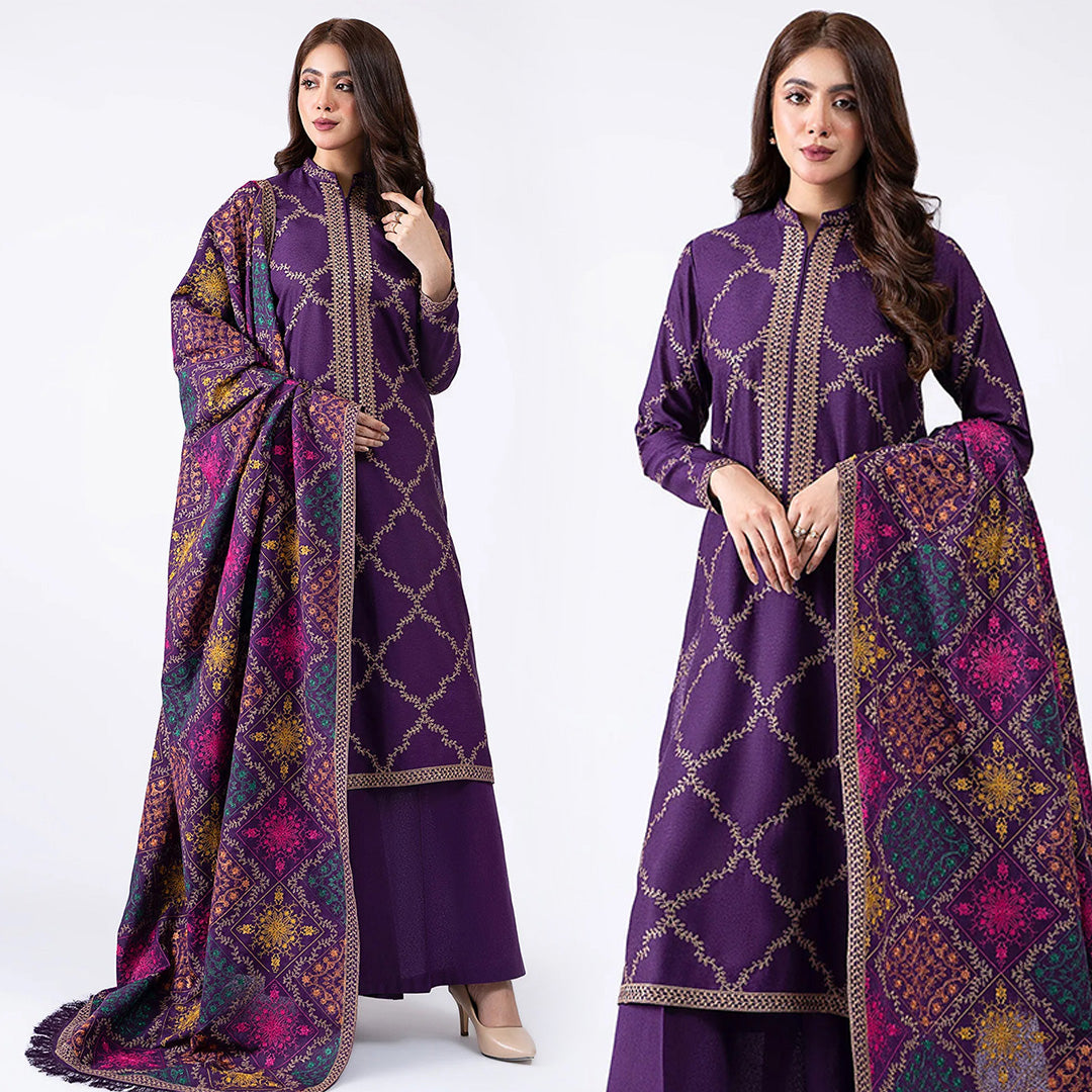 DHANAK 3PC  EMBROIDERED WITH DHANAK EMBROIDERED SHAWL-102