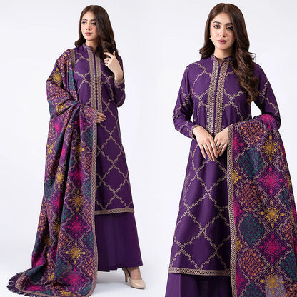 DHANAK 3PC  EMBROIDERED WITH DHANAK EMBROIDERED SHAWL-102