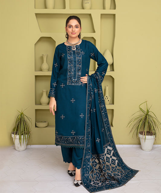 Karandi 3PC Embroidered With Lasercut Karandi Shawl Embroidered-2100