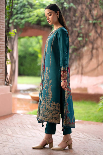 Dhanak 3PC Embroidered With Digital Printed Wool Shawl-286