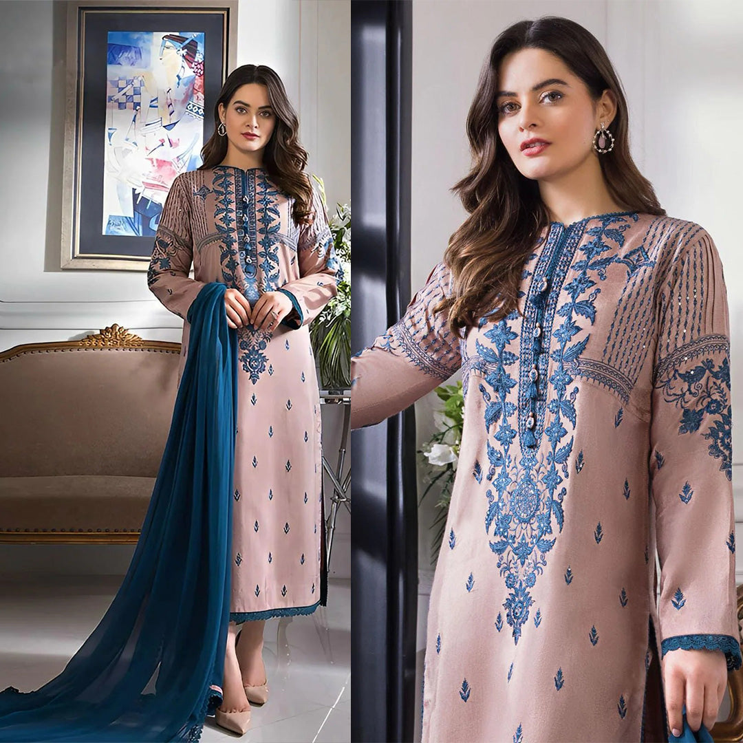 Dhanak 3PC Embroidered Shirt with Chiffon Dupatta-142