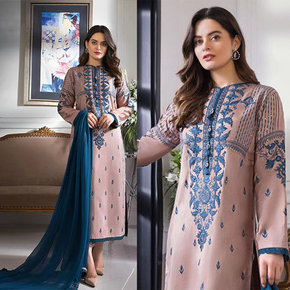 Dhanak 3PC Embroidered Shirt with Chiffon Dupatta-142