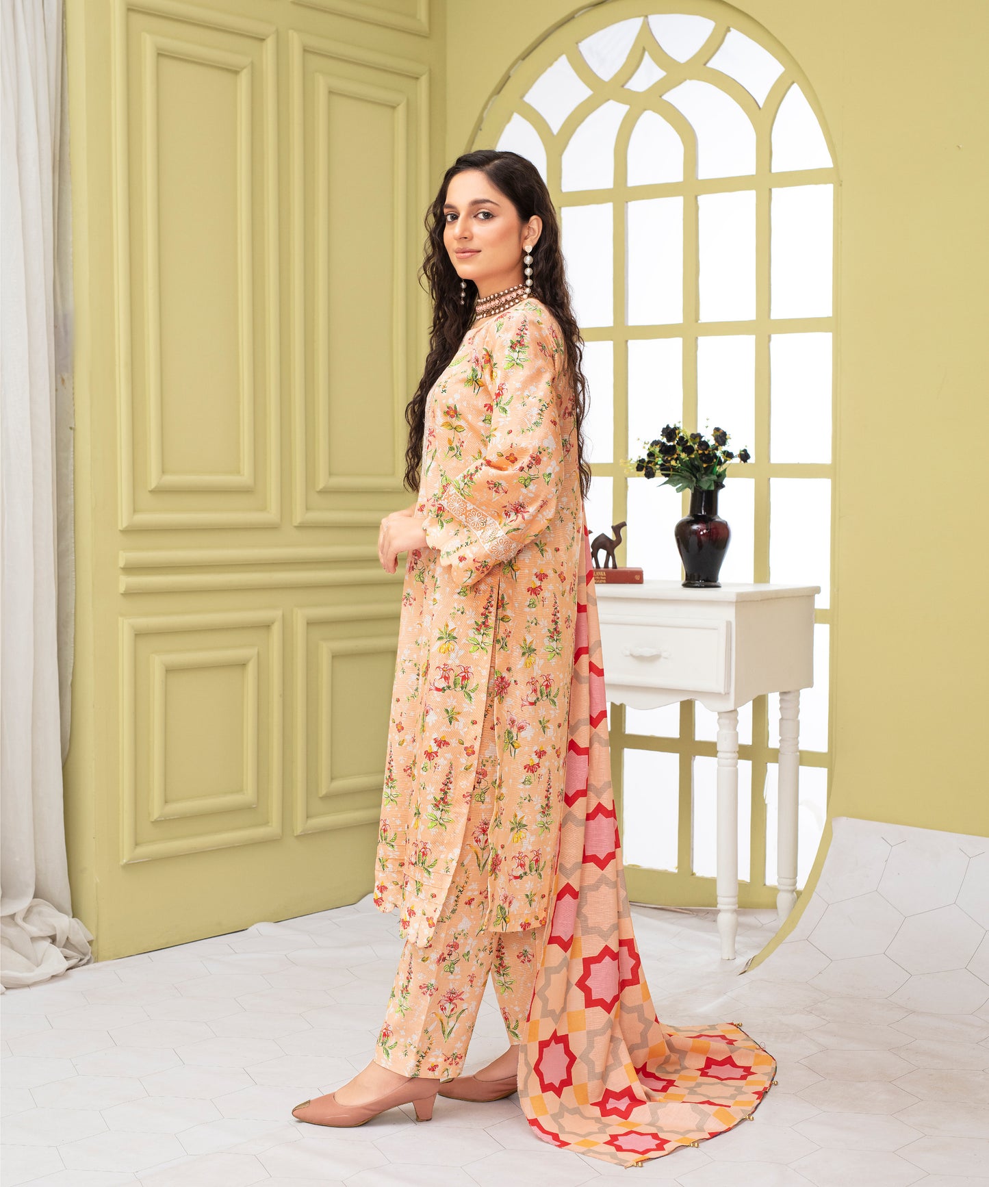 3PC WITH KHADDAR PRINTED SHIRT & TROUSER-904
