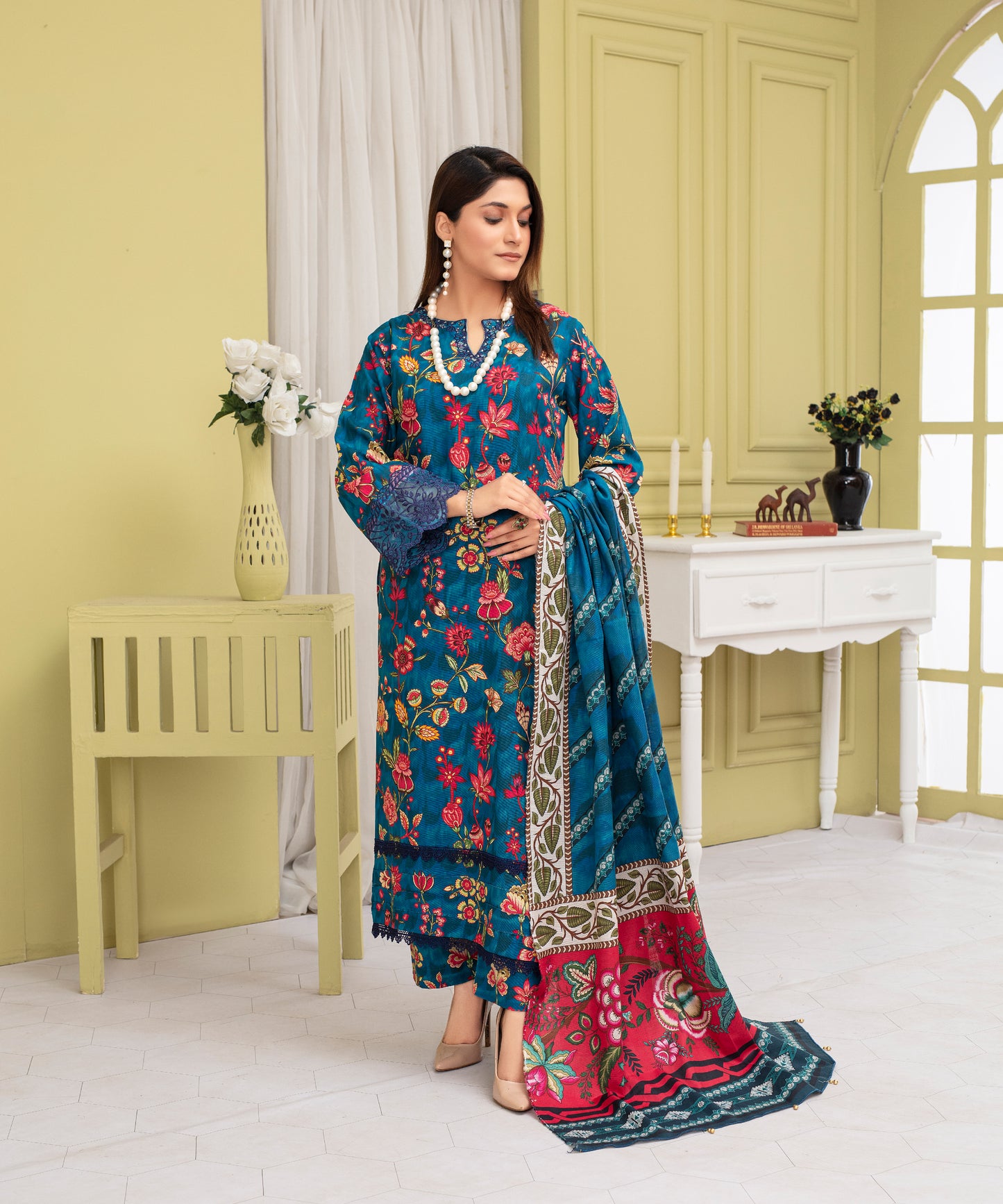 3PC WITH KHADDAR PRINTED SHIRT & TROUSER-905