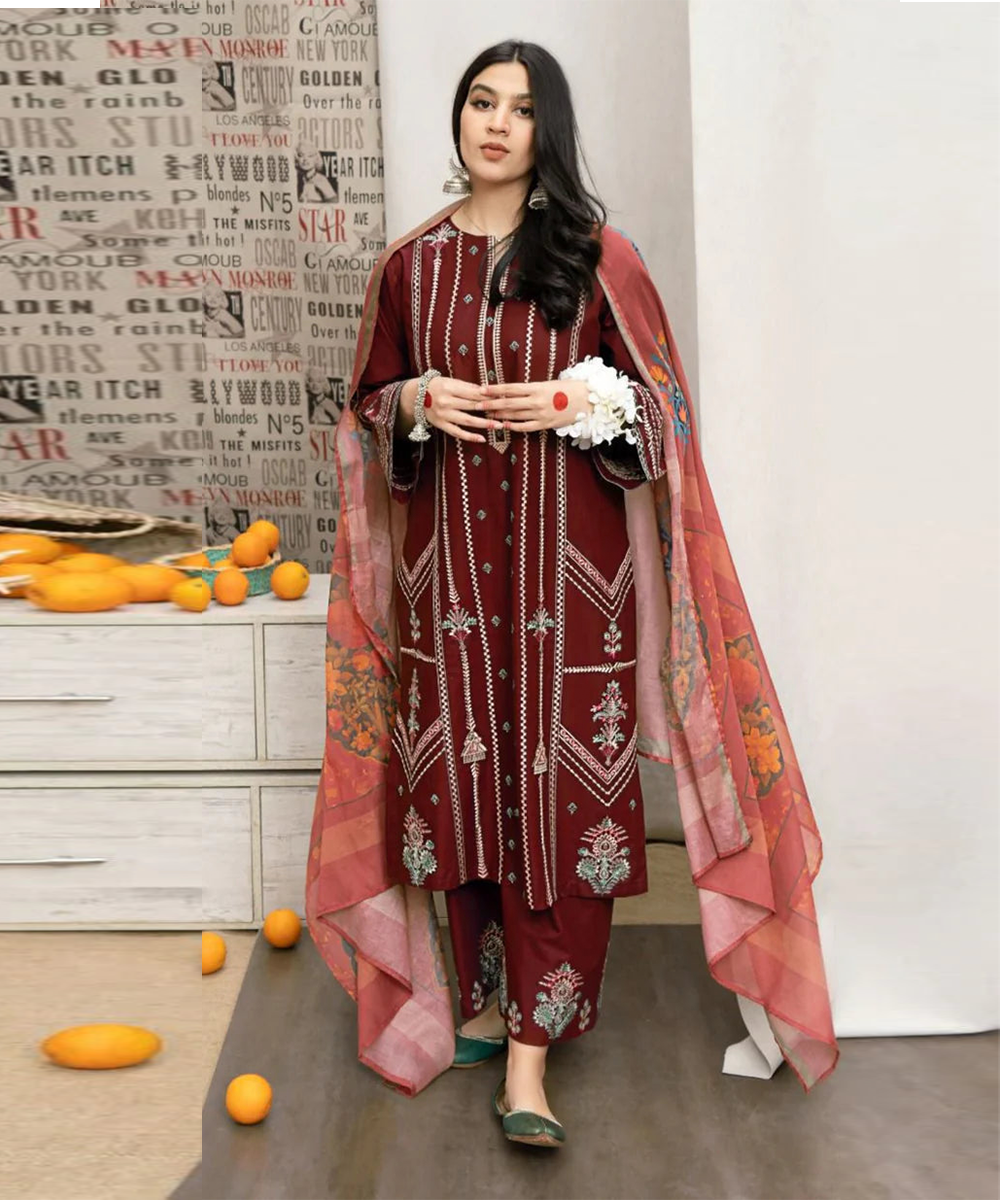 Dhanak 3PC Embroidered With Digital Printed Shawl-169