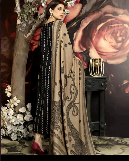 Dhanak-3PC Embroidered with Digital Printed Wool Shawl-3124