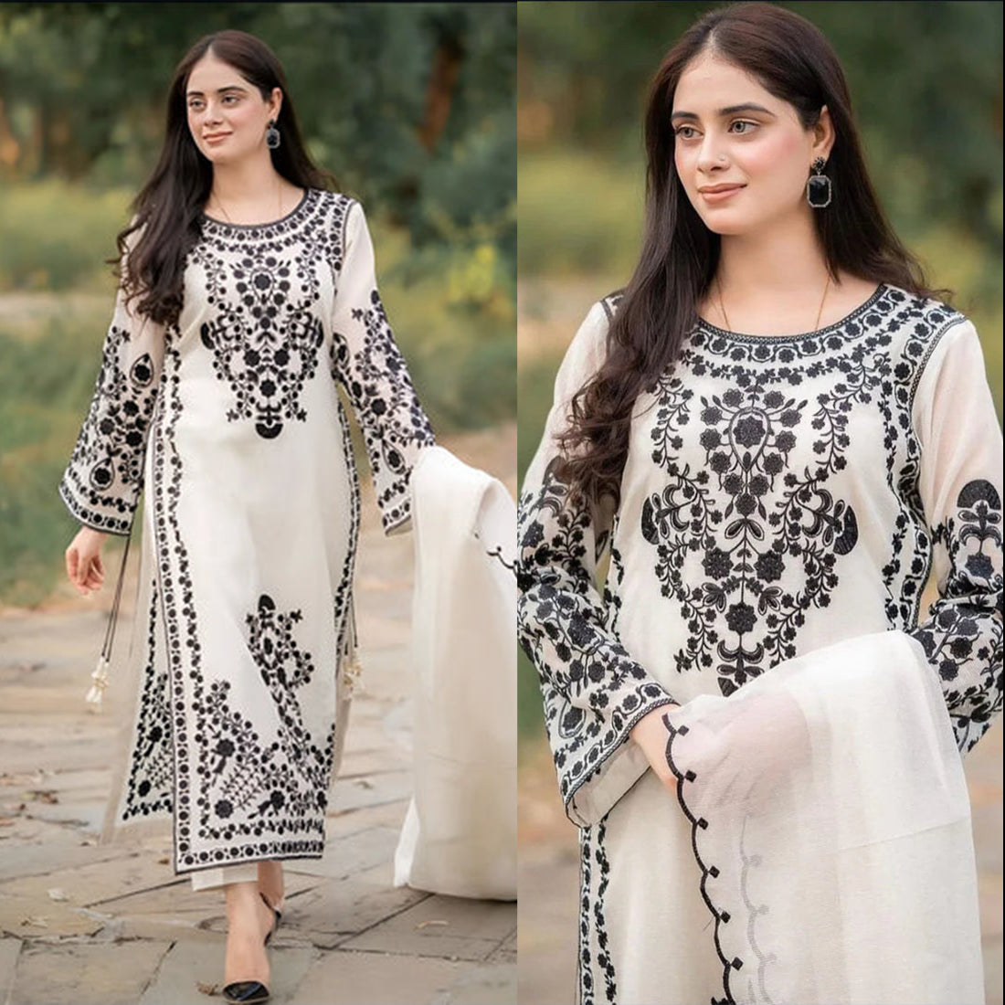 Dhanak 3PC Embroidered With Crinkle Chiffon Embroidered Dupatta-105