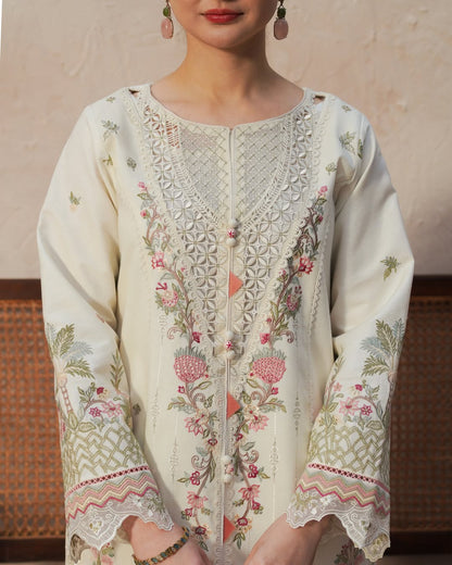 Dhanak -3PC Embroidered Shirt With Digital Printed & Embroidered Organza Dupatta-3372