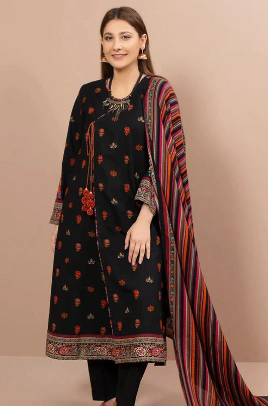 3PC Dhanak Embroidered Shirt With Dhanak Print Shawl-641