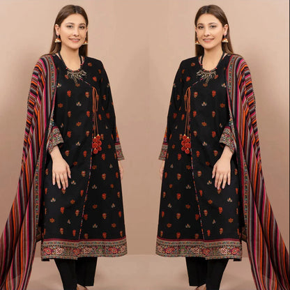 3PC Dhanak Embroidered Shirt With Dhanak Print Shawl-641