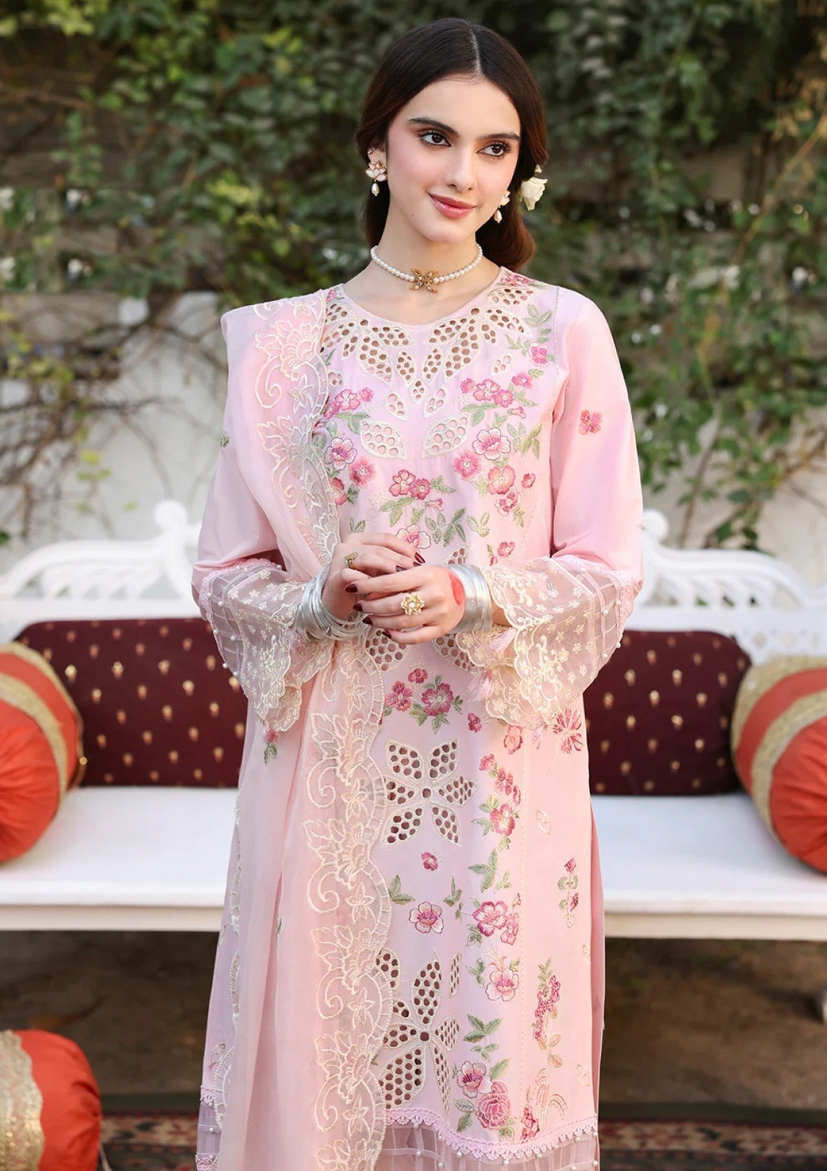 Lawn-3PC Embroidered Shirt with Organza Embroidered Dupatta- 1367