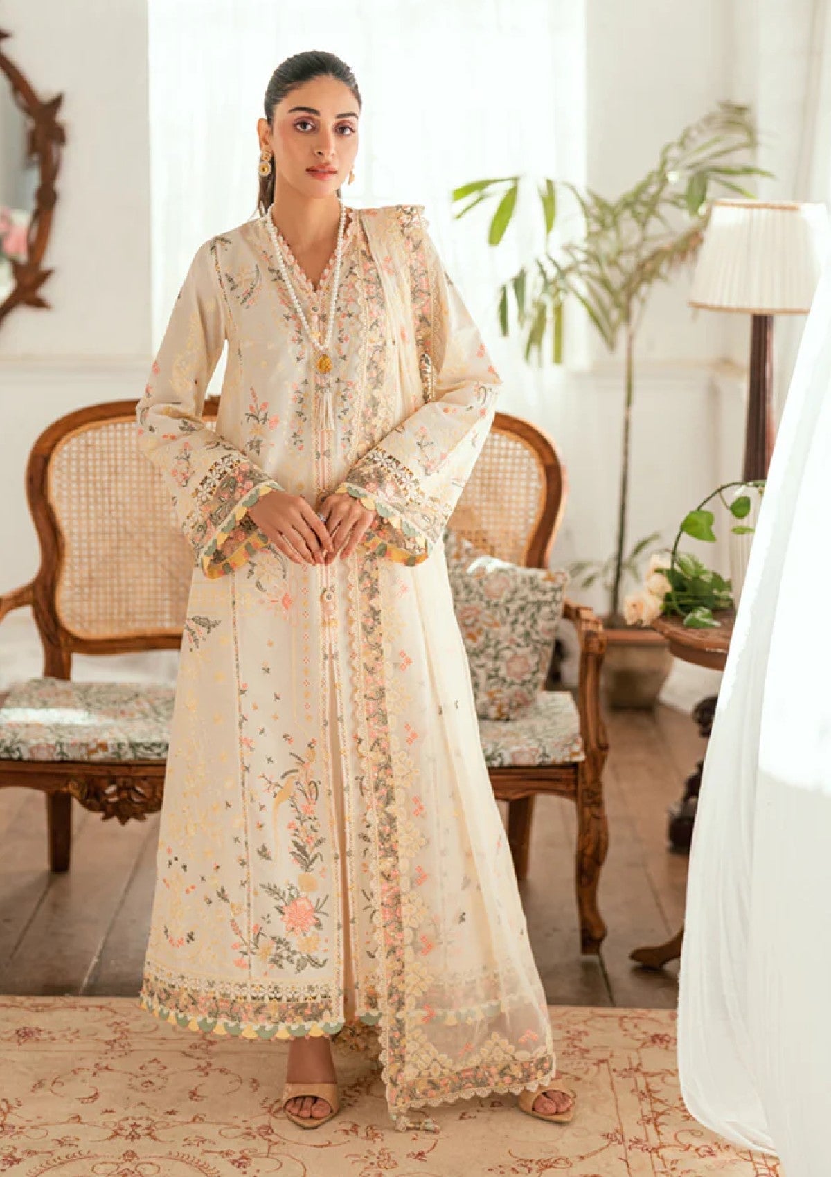 Dhanak-3PC Embroidered Shirt with Organza Embroidered Dupatta- 3368
