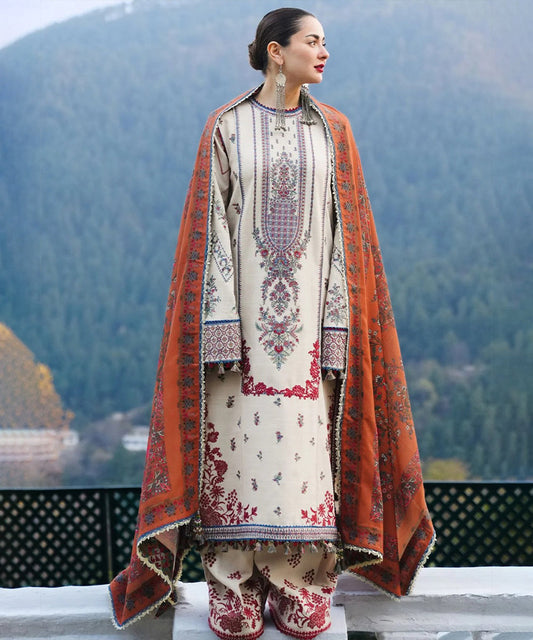 Lawn-3PC Embroidered Shirt with Digital Printed Jacquard Dupatta- 1072