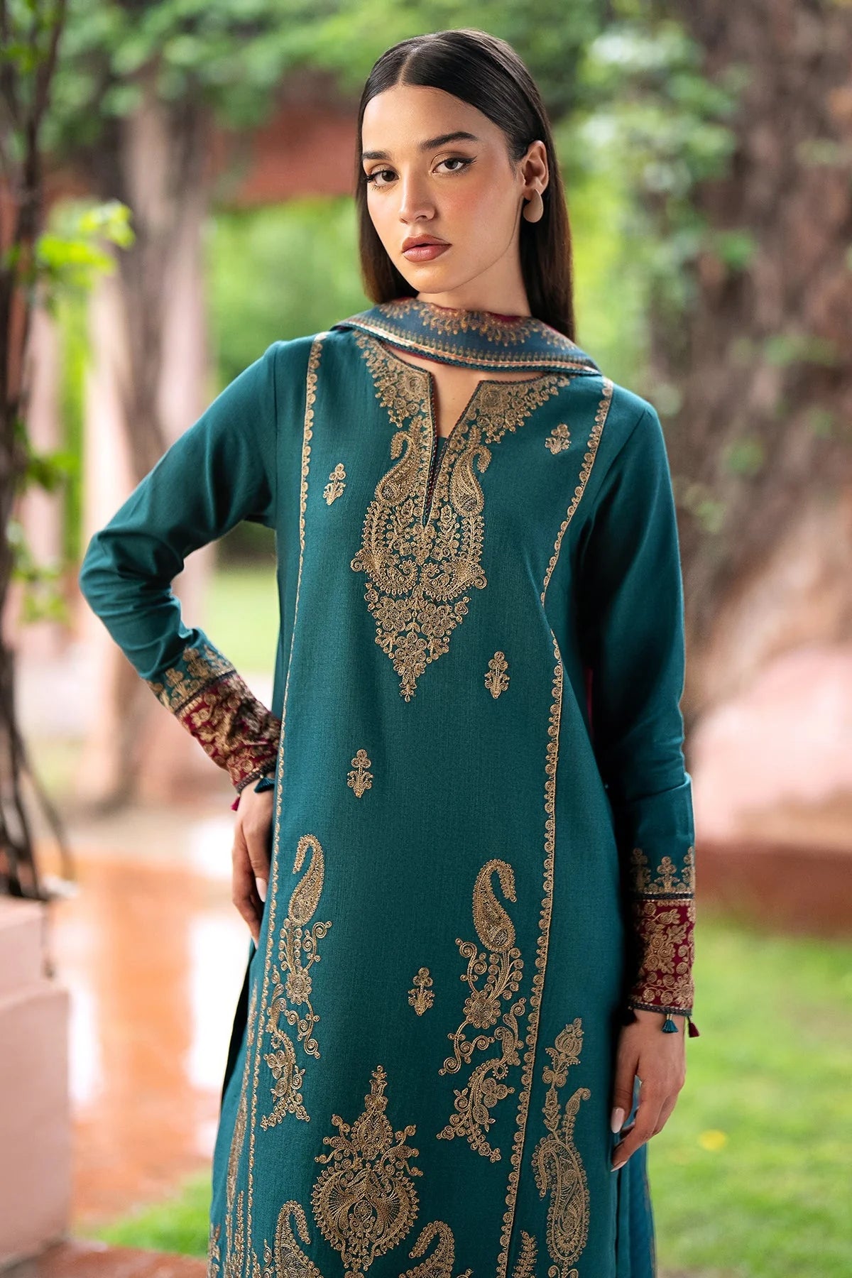 Dhanak 3PC Embroidered With Digital Printed Wool Shawl-286