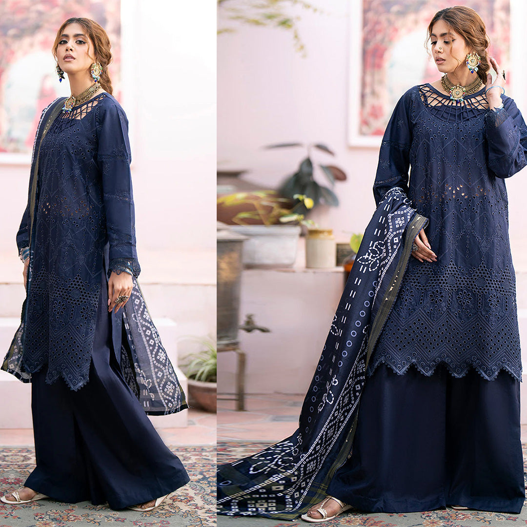 Chikankari 3PC  Dhanak Embroidered With Digital Printed Wool Shawl-118