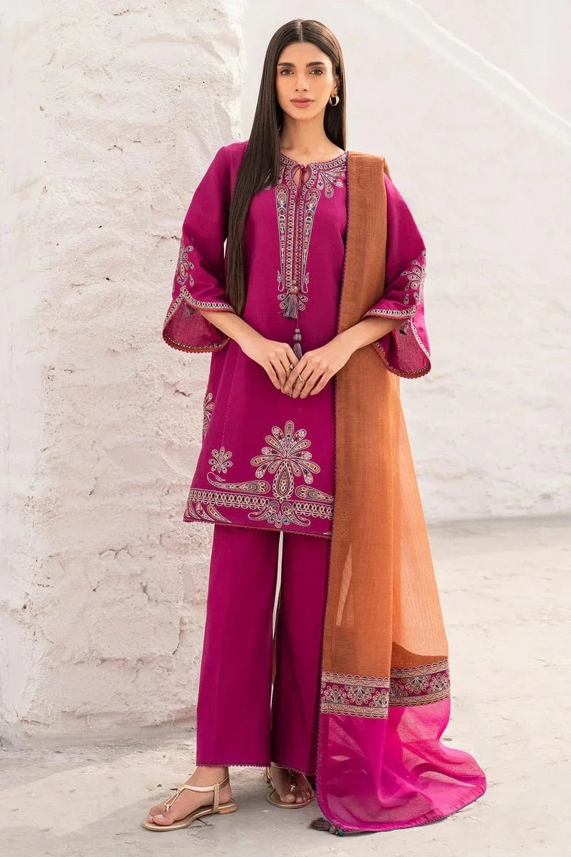 Dhanak-3PC Embroidered Shirt with Digital Printed Wool Shawl -3371