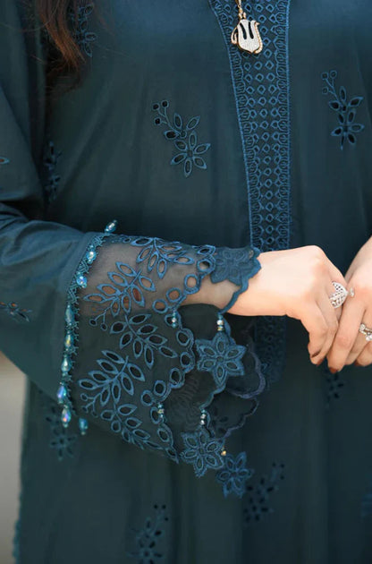 Dhanak-3PC Embroidered Shirt with Digital Printed Wool Shawl -3438