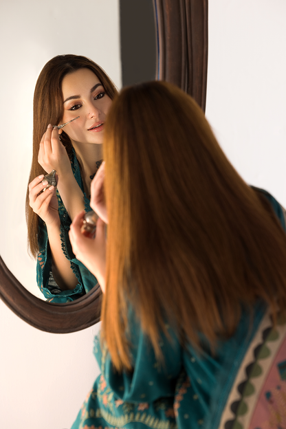 3PC DHANAK EMBROIDERED SHIRT WITH TWILL PRINTED SHAWL AND TROUSER-685