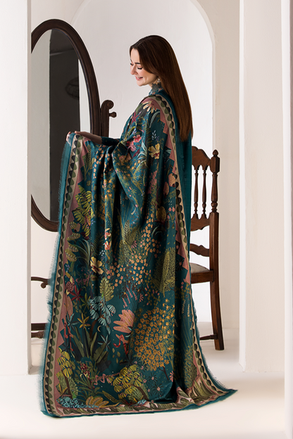 3PC DHANAK EMBROIDERED SHIRT WITH TWILL PRINTED SHAWL AND TROUSER-685