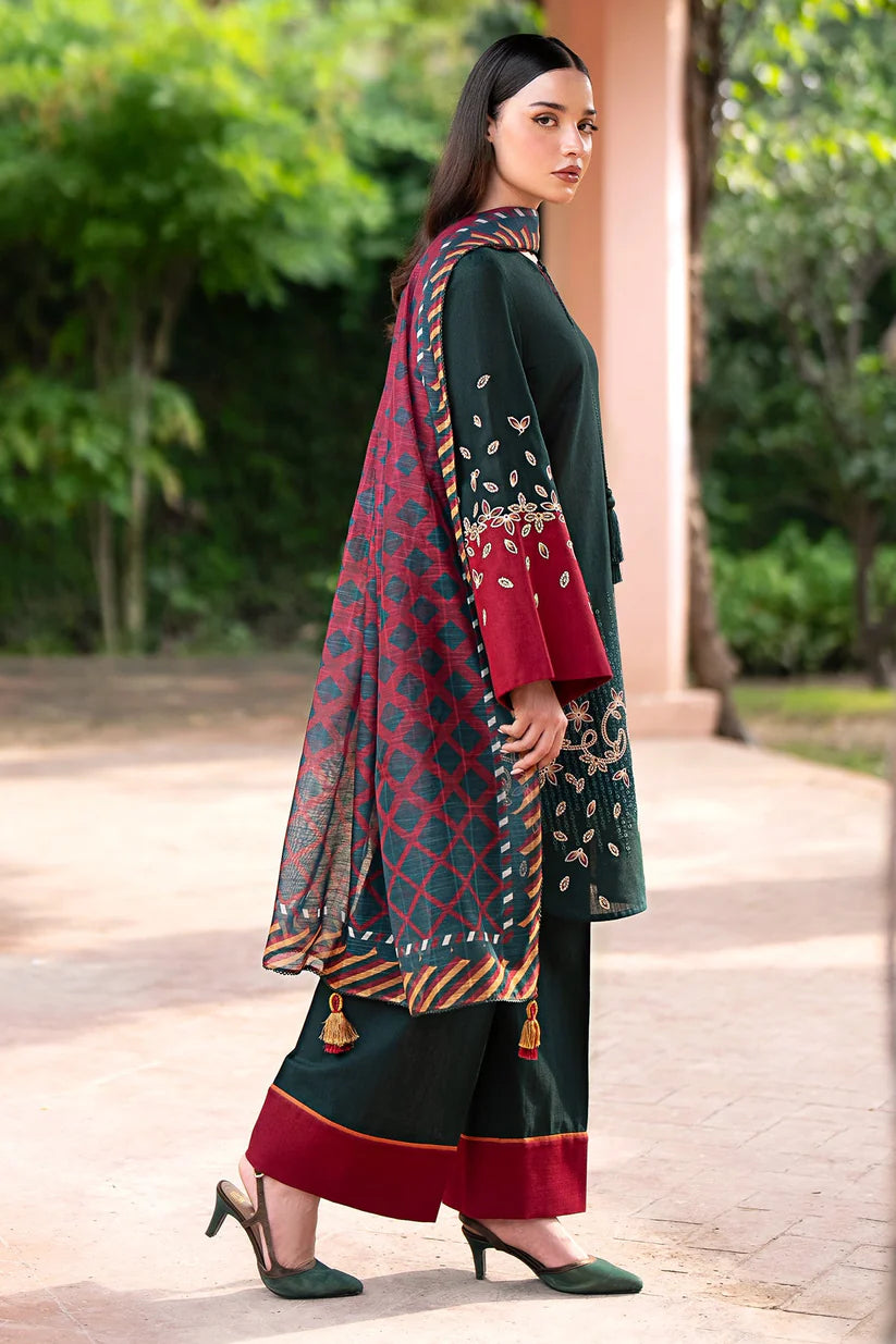 3PC Dhanak Embroidered Shirt With Printed Dupatta-679