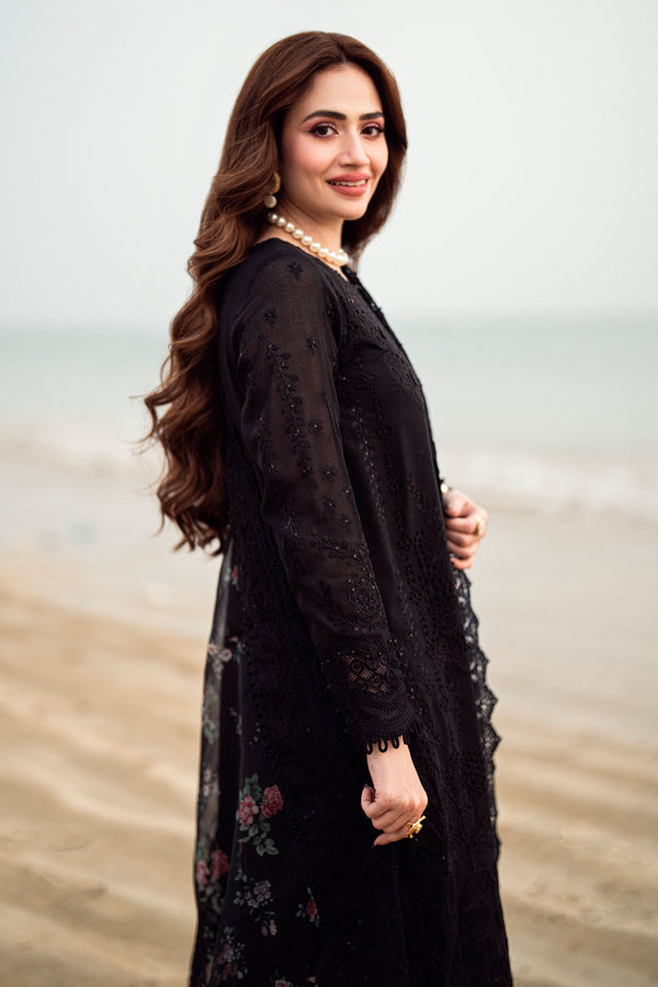 Dhanak-3PC Embroidered Shirt with Organza Digital Printed Dupatta- 3309