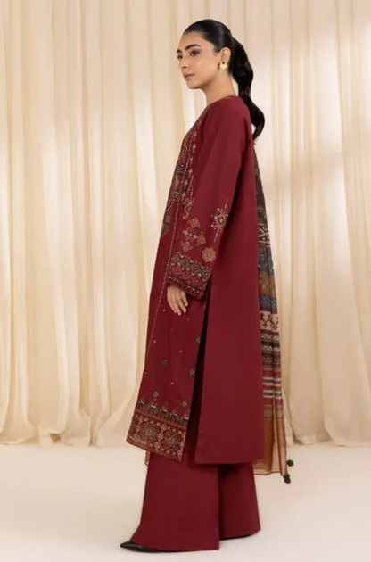 Dhanak-3PC Embroidered Shirt with Digital Printed Wool Shawl-3268