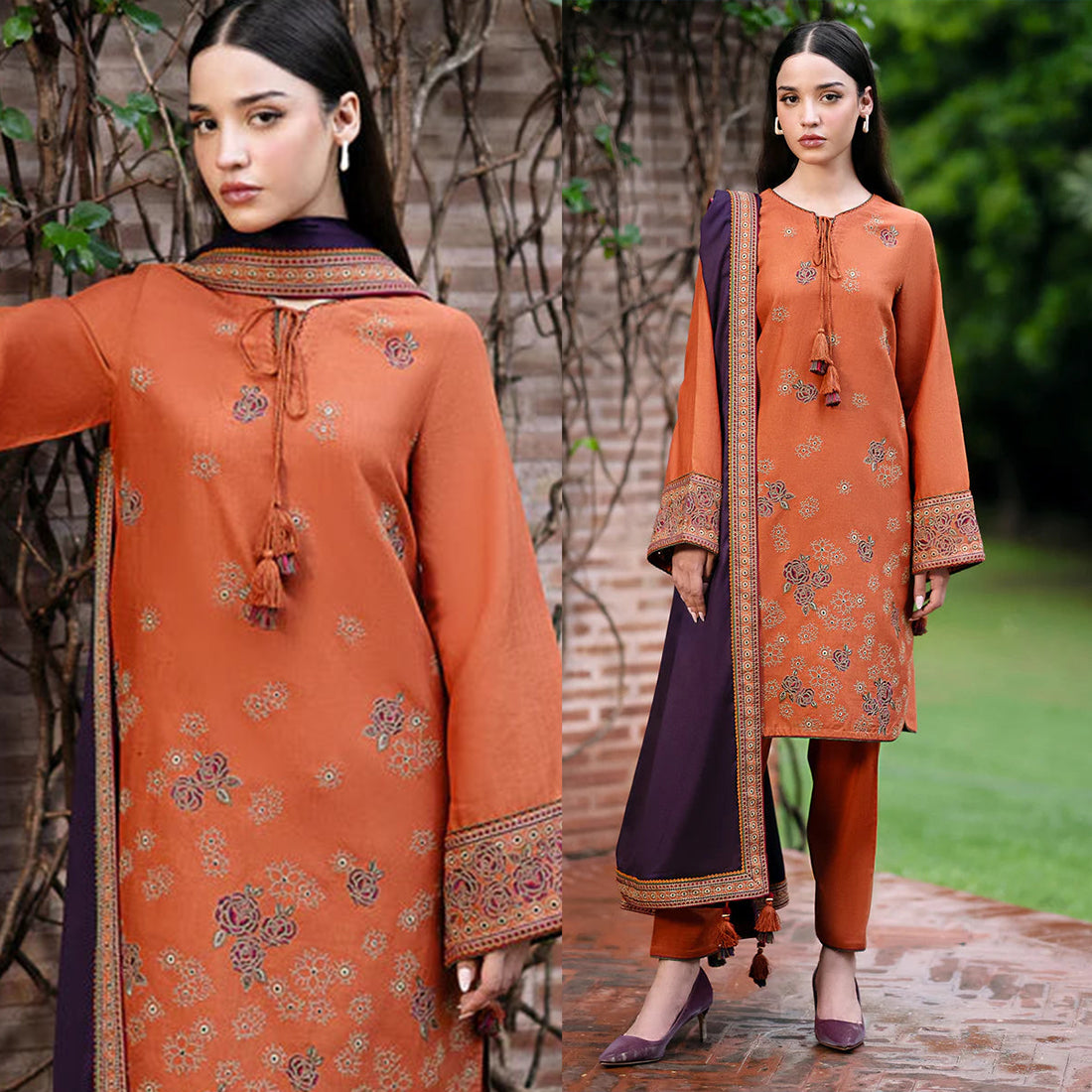 Dhanak 3PC Embroidered Shirt With Dhanak Embroidered Dupatta-221