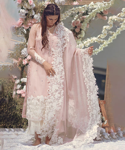 Dhanak-3PC Embroidered Shirt with Organza Embroidered Dupatta- 3294