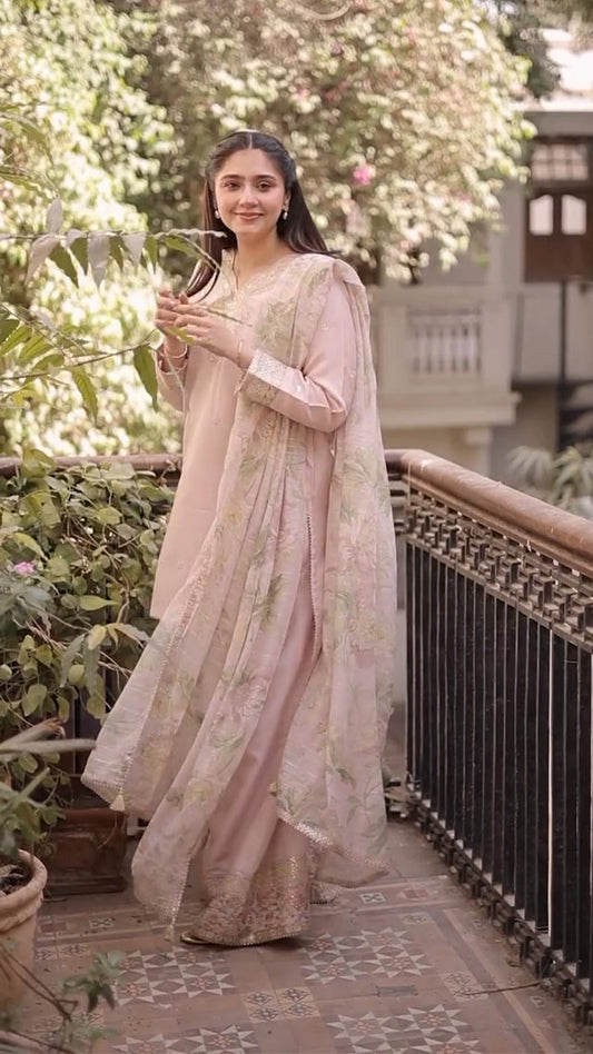 Lawn-3PC Embroidered Shirt with Digital Printed Jacquard Dupatta-1422