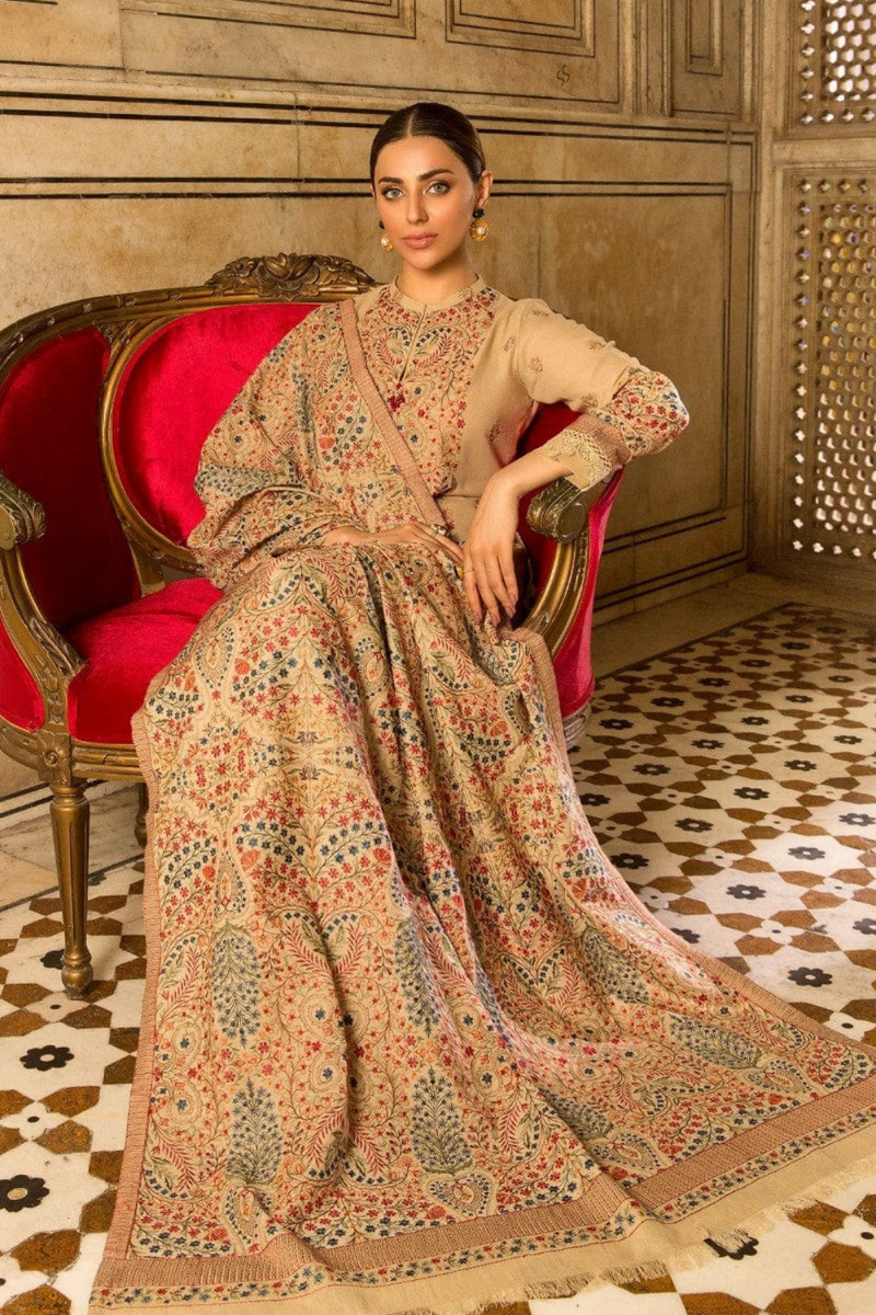 Dhanak-3PC Embroidered Shirt with Dhanak Embroidered Shawl- 590