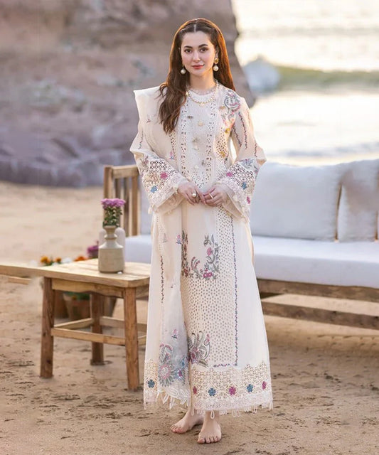 QALAMKAR 3PC Dhanak Embroidered Shirt With Organza Embroidered Dupatta- 3115