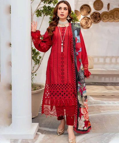 Dhanak-3PC Embroidered Shirt with Digital Printed Wool Shawl - 3160