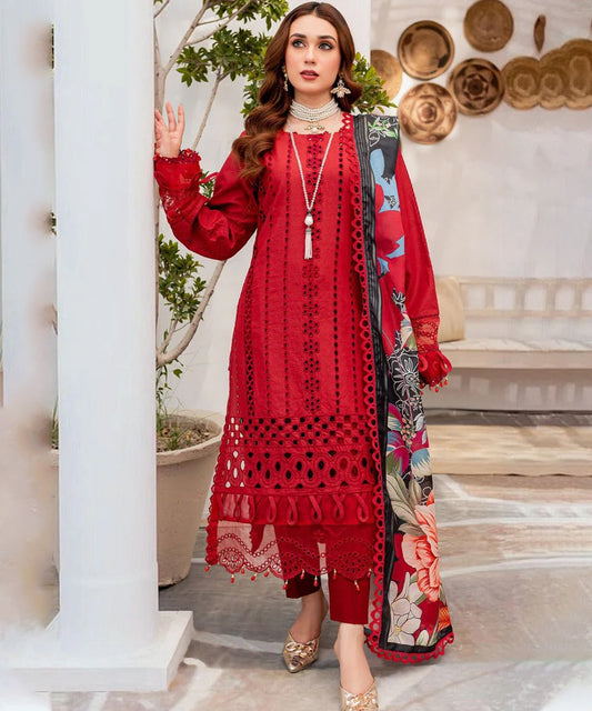 Dhanak-3PC Embroidered Shirt with Digital Printed Wool Shawl - 3160