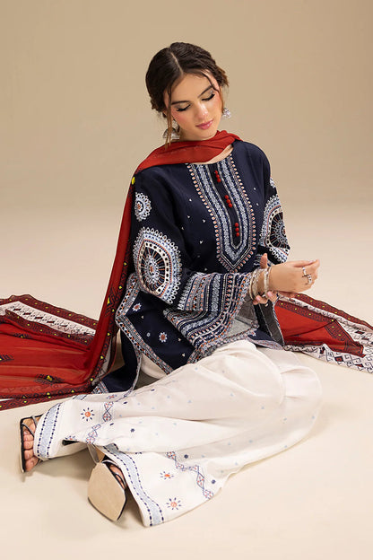 Dhanak-3PC Embroidered Shirt with Digital Printed Wool Shawl-3324