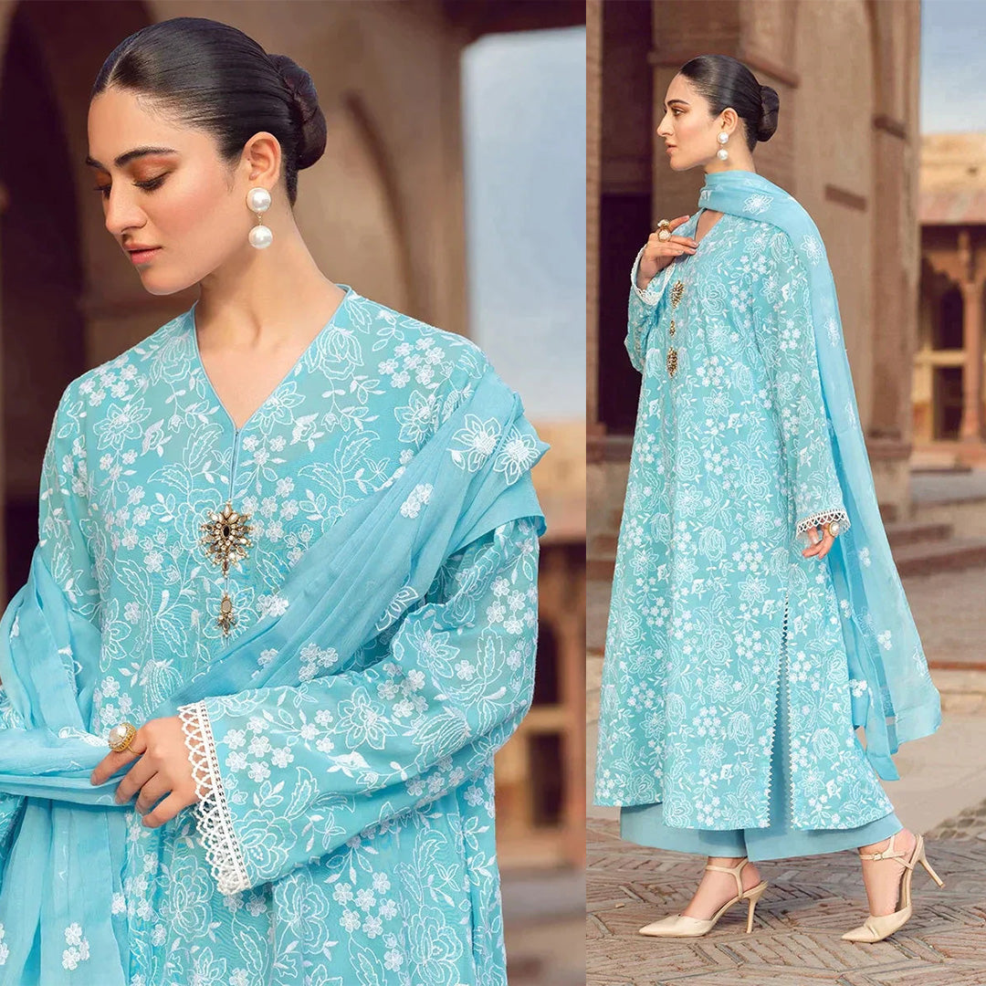 Linen 3PC Embroidered With Chiffon Embroidered Dupatta-674