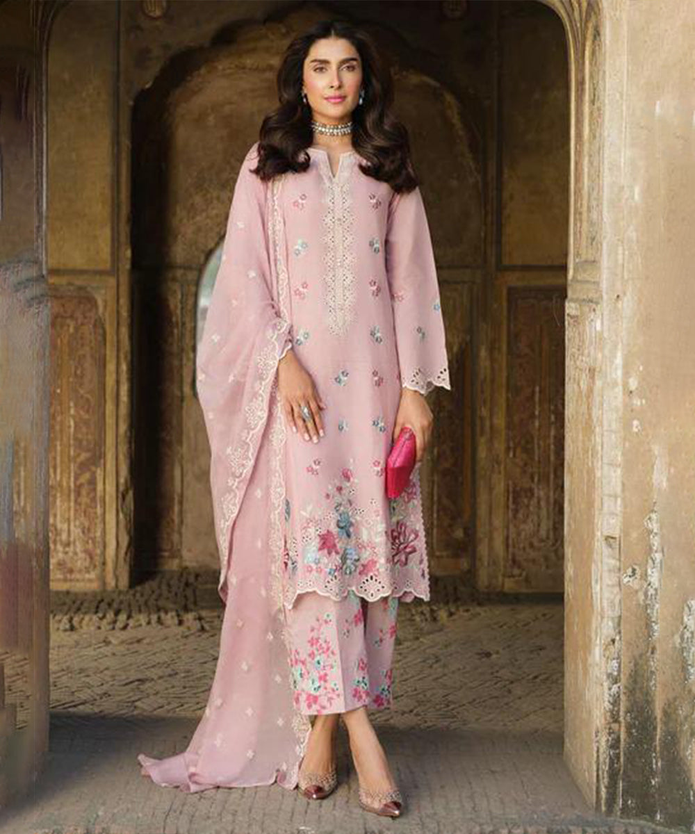 Lawn-3PC Embroidered Shirt with Chiffon Embroidered Dupatta-1414