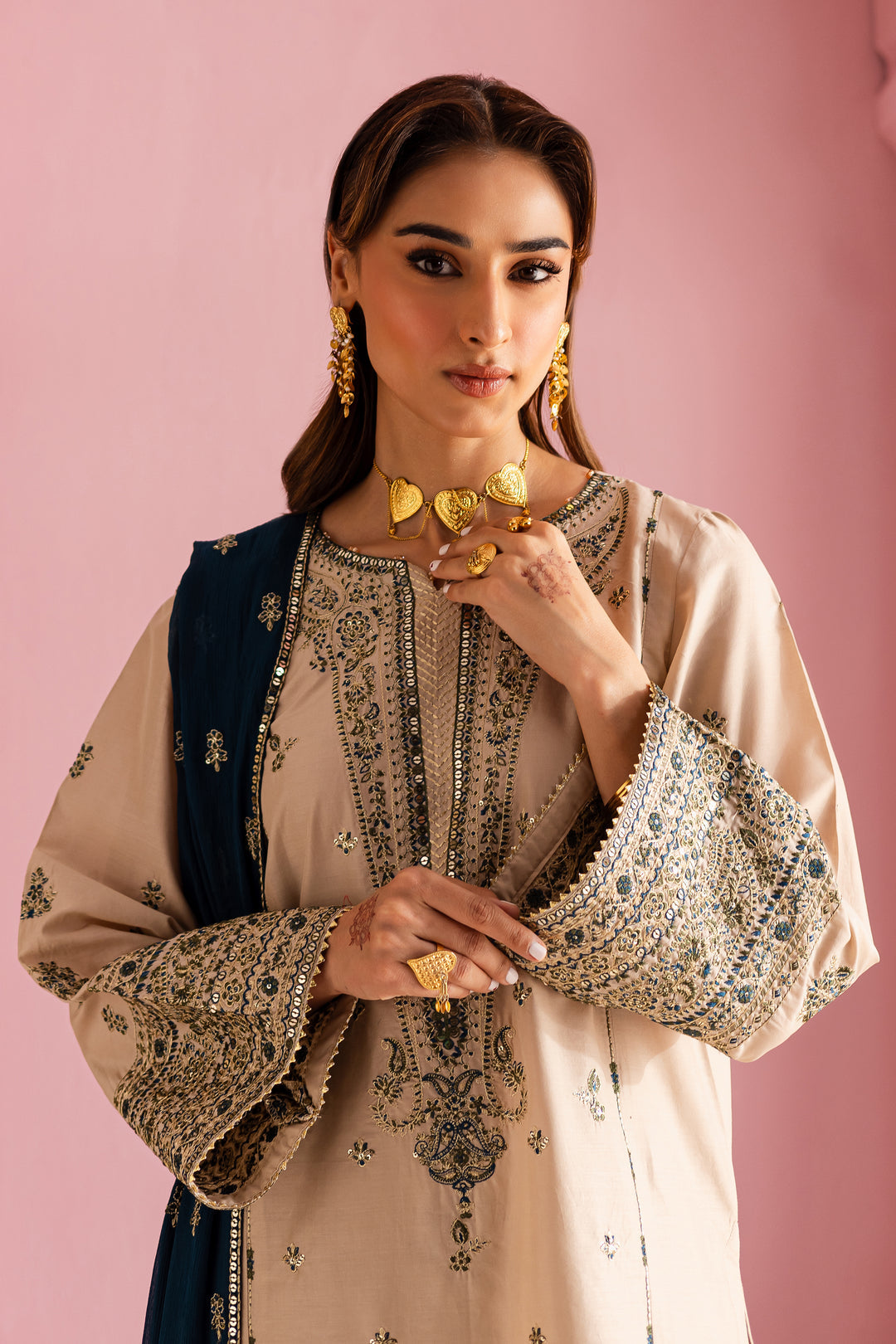 Dhanak-3PC Embroidered Shirt with Sequins Embroidered Dupatta-6004