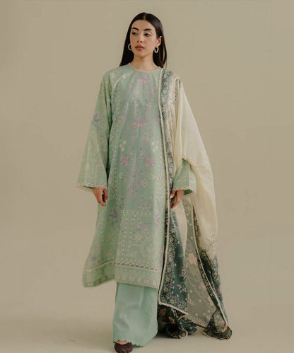 Lawn-3PC Embroidered Shirt with Digital Printed Jacquard Dupatta-1388