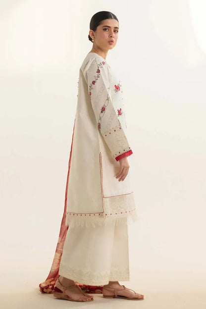 Lawn 3PC  Embroidered Shirt With Printed Dupatta-494
